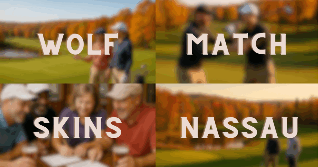 The four most popular golf betting games are wolf, match play, skins, and Nassau.